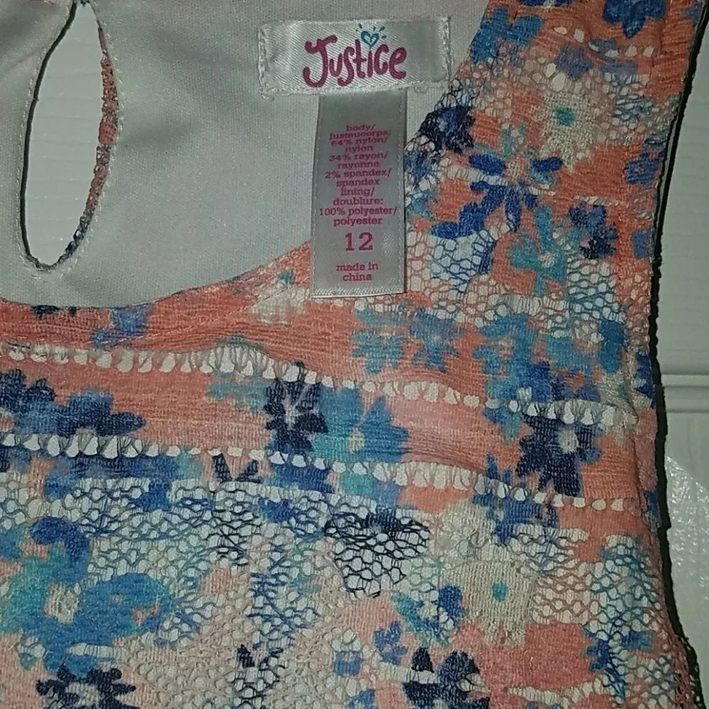 Justice pink blue floral dress Sz. 12 NWOT